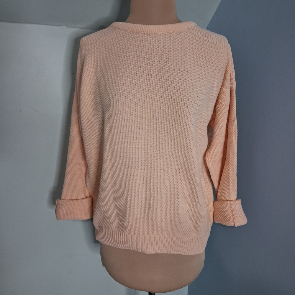 Talbots Vintage Preppy Peach Popcorn Knit Crewneck Sweater Drop Shoulder Pastel
